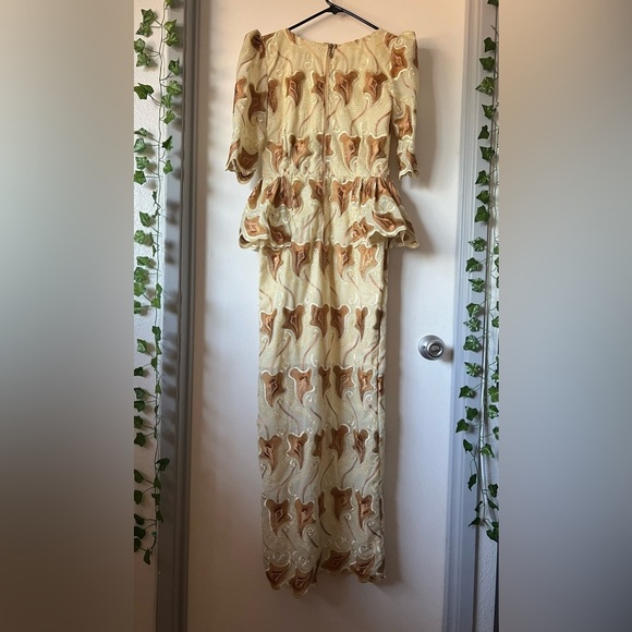 Handmade elegant women’s special occasion peplum gown in brown yellow Size S - Picture 8 of 14